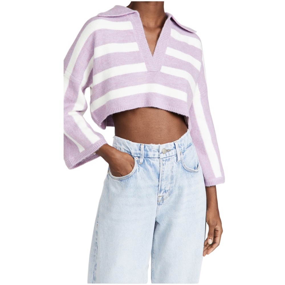 For Love & Lemons Maud Boxy Crop Sweater in Purple (L)